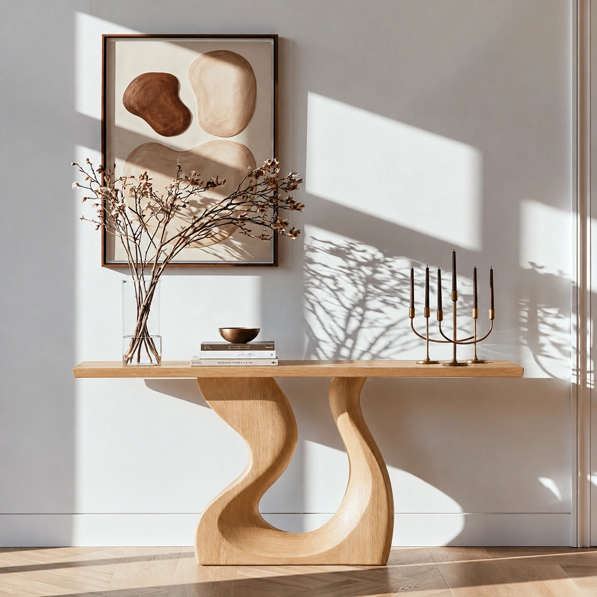 Sculptural Solid Wood Console Table with Curved Base - Livewoodcraft - 8496 - 3