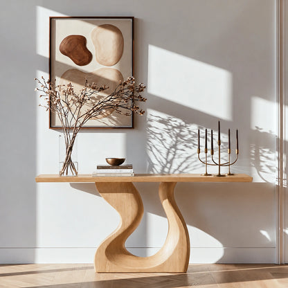 Sculptural Solid Wood Console Table with Curved Base - Livewoodcraft - 8496 - 3