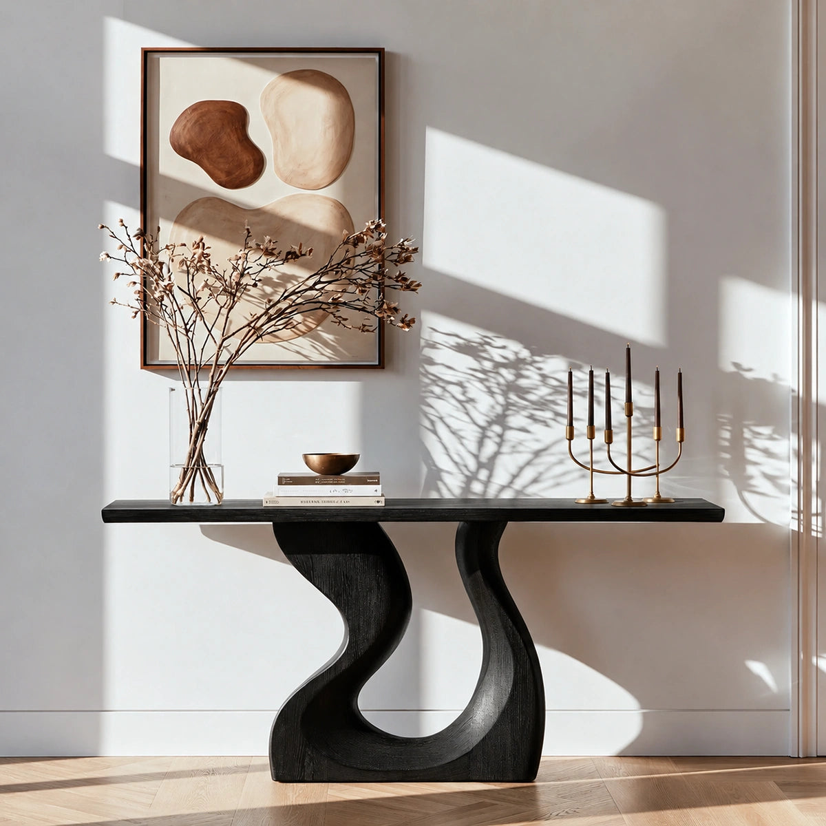 Sculptural Solid Wood Console Table with Curved Base - Livewoodcraft - 8496 - 4