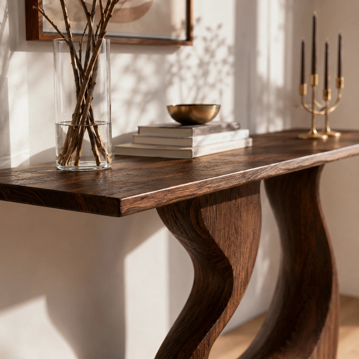 Sculptural Solid Wood Console Table with Curved Base - Livewoodcraft - 8496 - 5