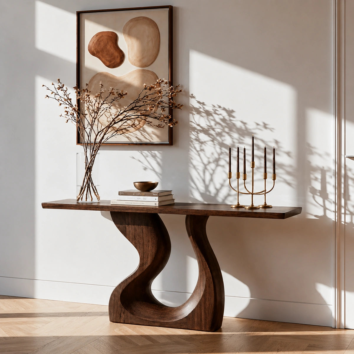 Sculptural Solid Wood Console Table with Curved Base - Livewoodcraft - 8496 - 6