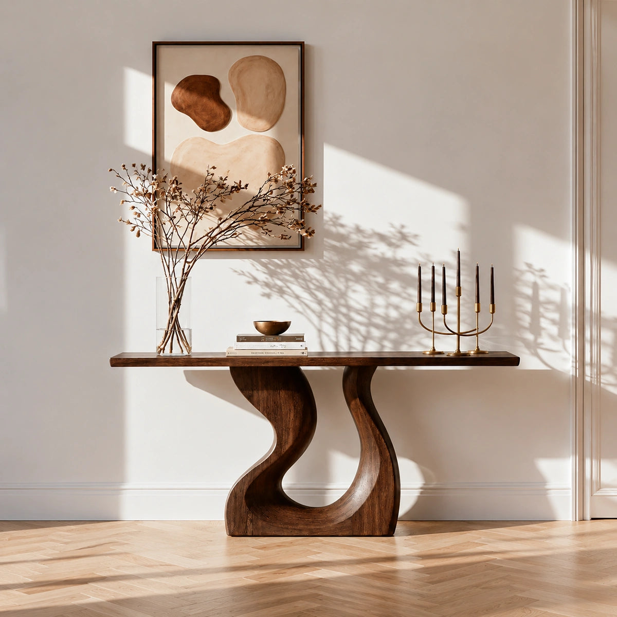 Sculptural Solid Wood Console Table with Curved Base - Livewoodcraft - 8496 - 8