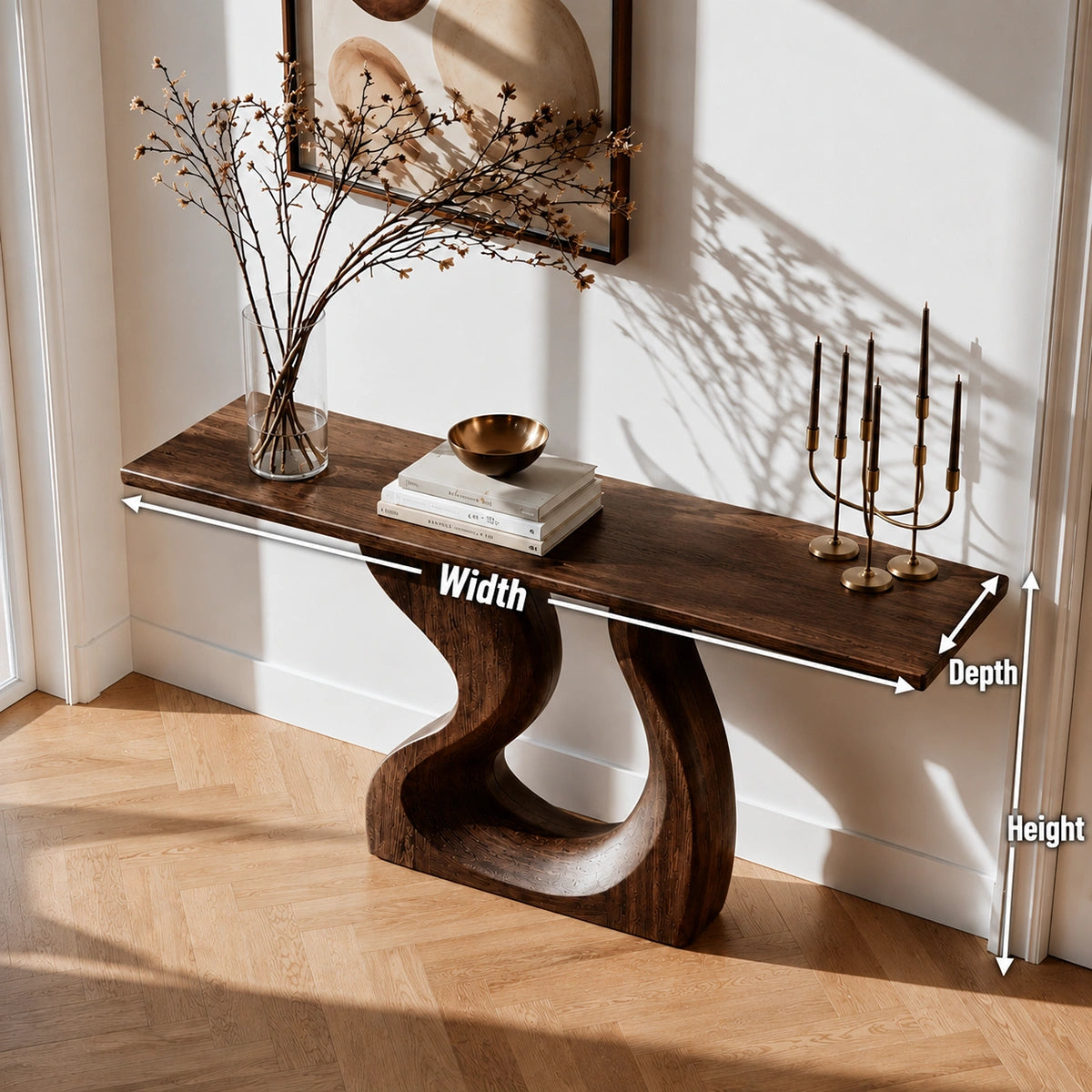 Sculptural Solid Wood Console Table with Curved Base - Livewoodcraft - 8496 - 9