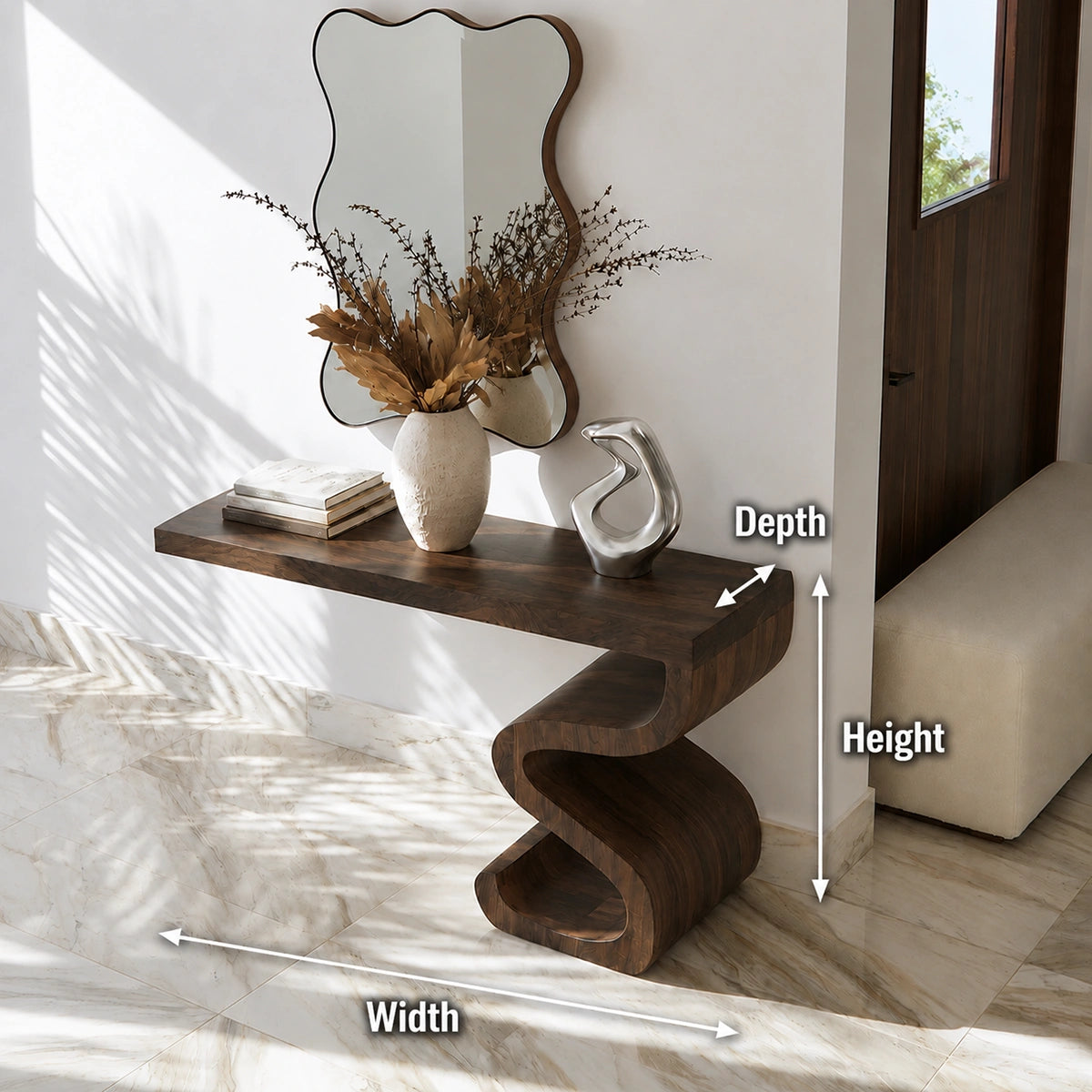 Sculptural Solid Wood Console Table with Curved Base - Livewoodcraft - 9