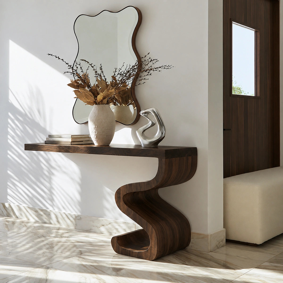 Sculptural Solid Wood Console Table with Curved Base - Livewoodcraft