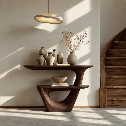Sculptural Solid Wood Console Table with Open Shelf - Echotimber - 9280