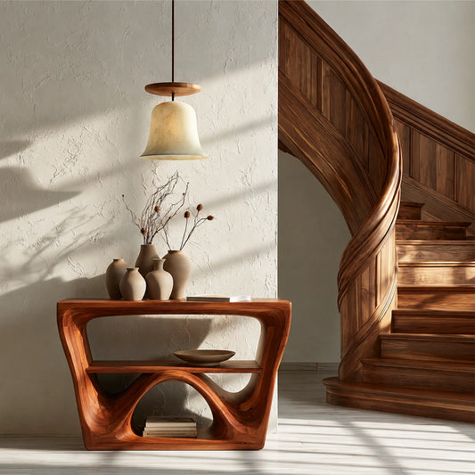 Sculptural Solid Wood Console Table with Open Shelf - Echotimber