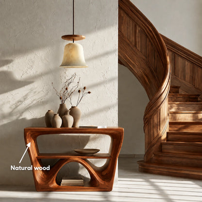 Sculptural Solid Wood Console Table with Open Shelf - Livewoodcraft - 10