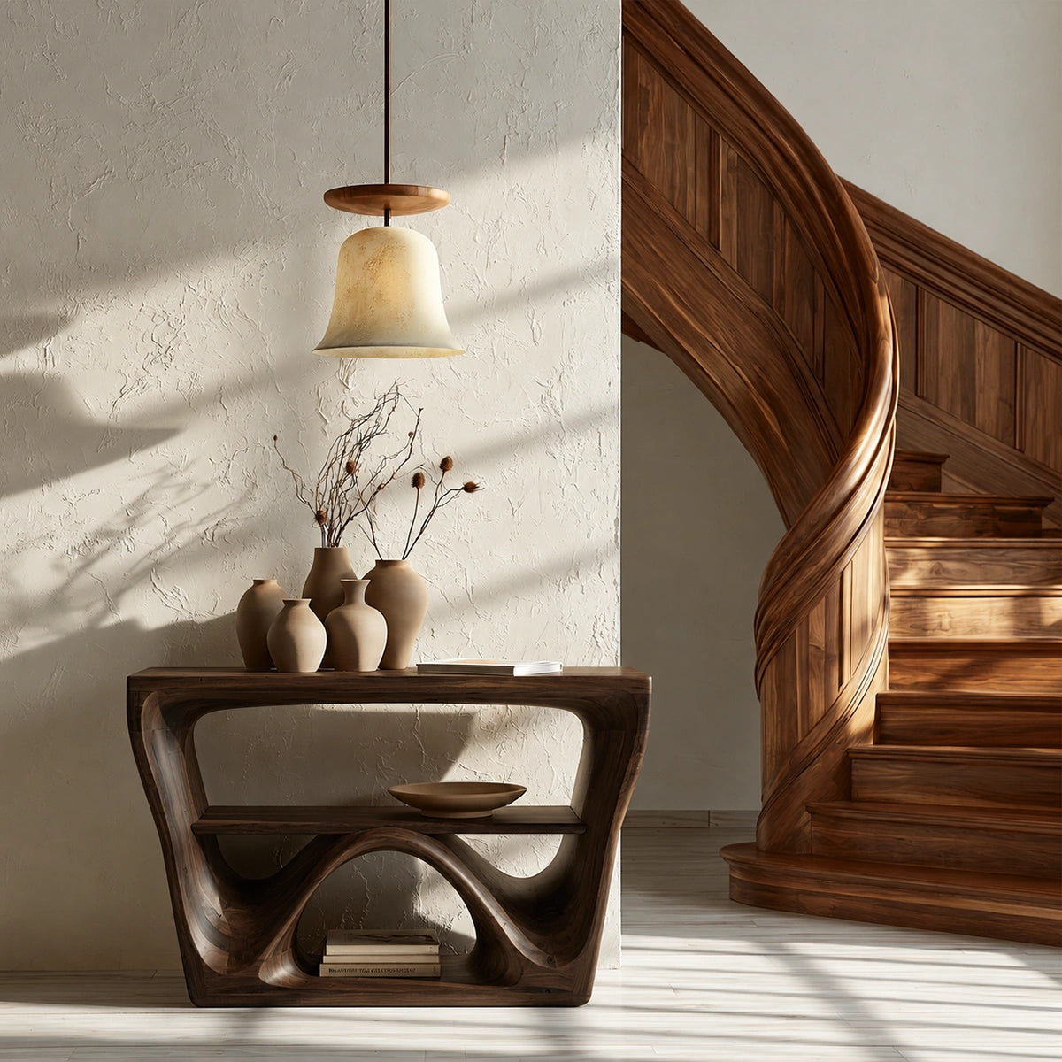 Sculptural Solid Wood Console Table with Open Shelf - Livewoodcraft - 2