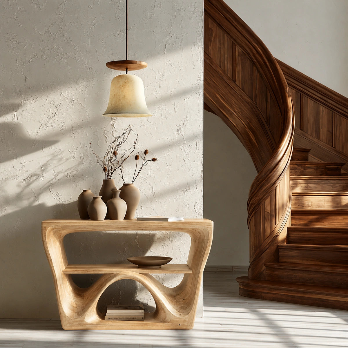 Sculptural Solid Wood Console Table with Open Shelf - Livewoodcraft - 3