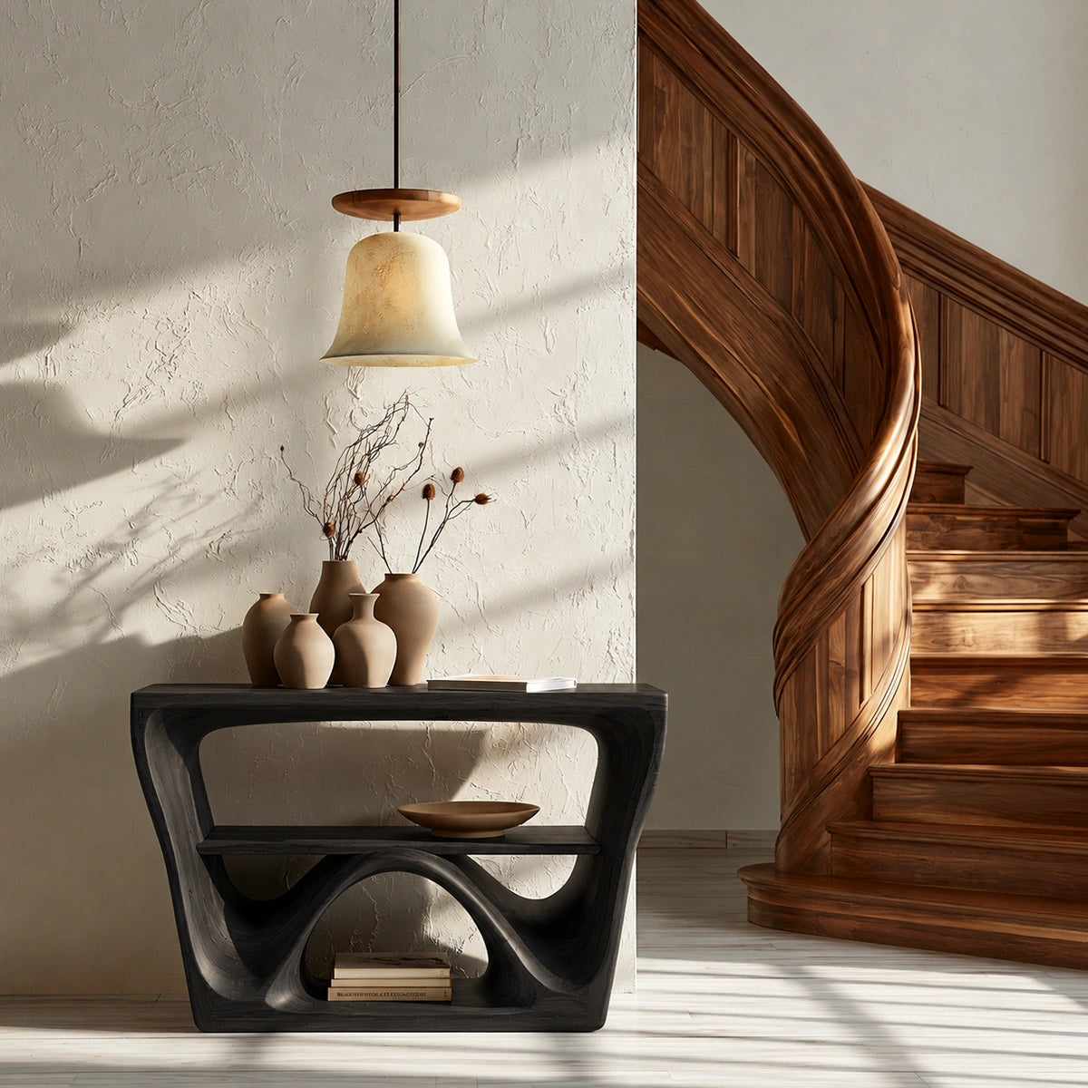Sculptural Solid Wood Console Table with Open Shelf - Livewoodcraft - 4