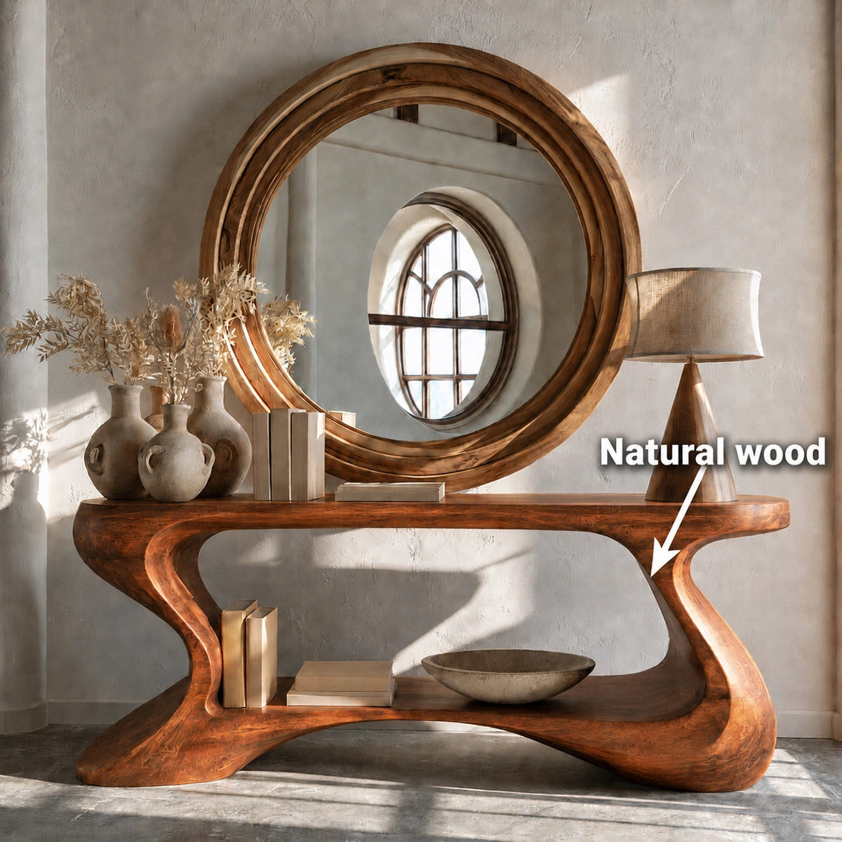 Sculptural Solid Wood Console Table with Open Shelf - Livewoodcraft - 4848 - 10
