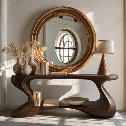 Sculptural Solid Wood Console Table with Open Shelf - Livewoodcraft - 4848 - 2