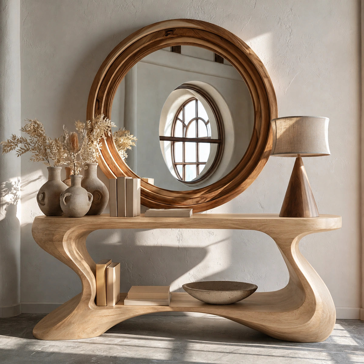 Sculptural Solid Wood Console Table with Open Shelf - Livewoodcraft - 4848 - 3