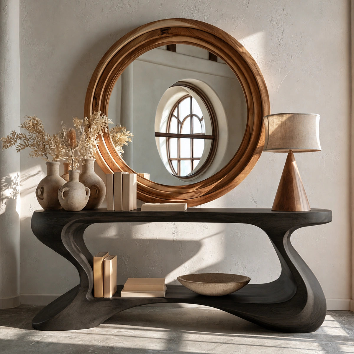 Sculptural Solid Wood Console Table with Open Shelf - Livewoodcraft - 4848 - 4