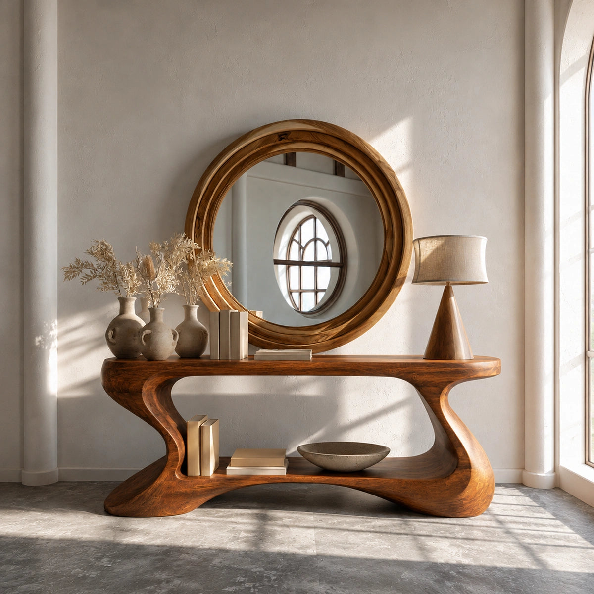 Sculptural Solid Wood Console Table with Open Shelf - Livewoodcraft - 4848 - 5
