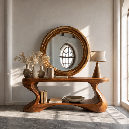 Sculptural Solid Wood Console Table with Open Shelf - Livewoodcraft - 4848 - 5