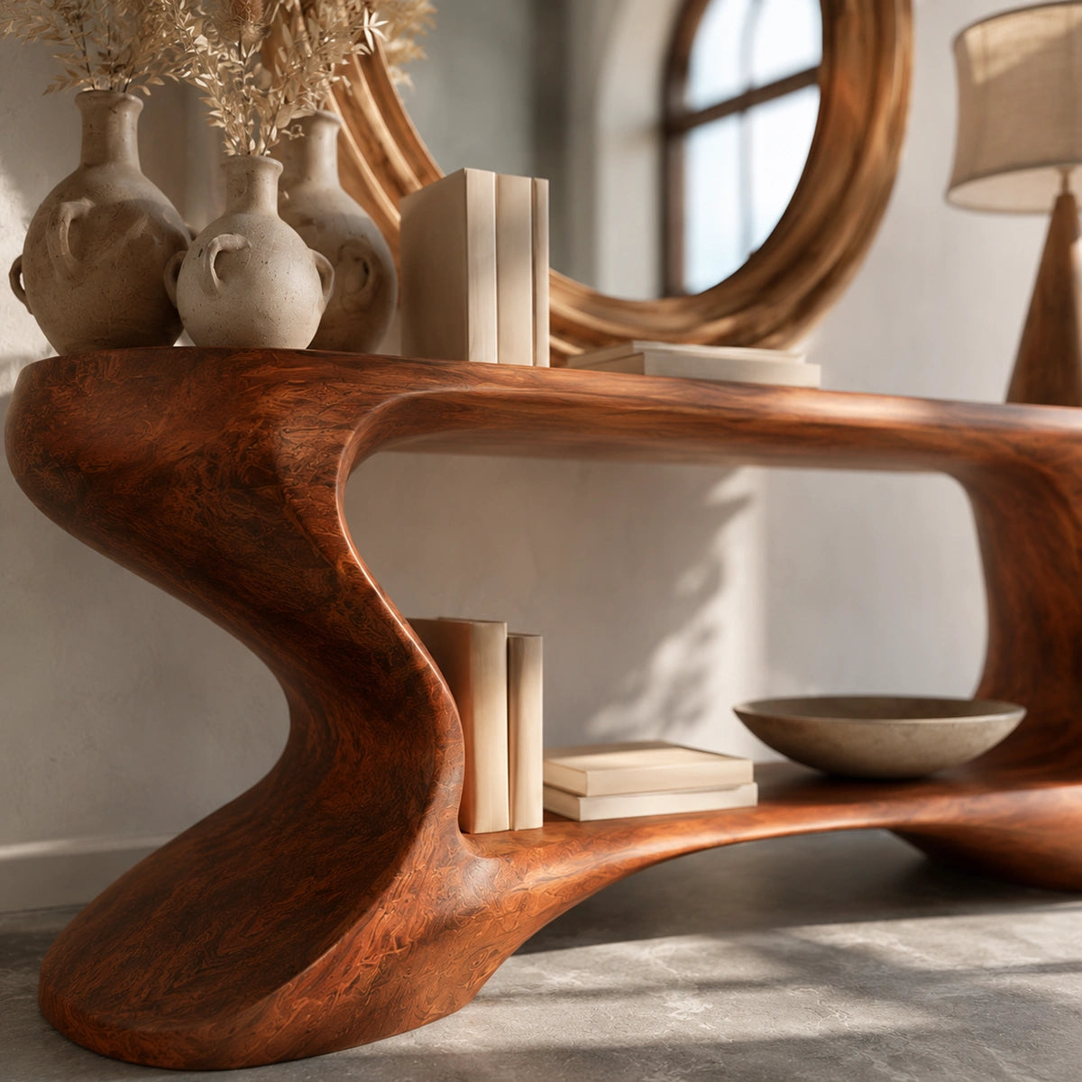 Sculptural Solid Wood Console Table with Open Shelf - Livewoodcraft - 4848 - 6
