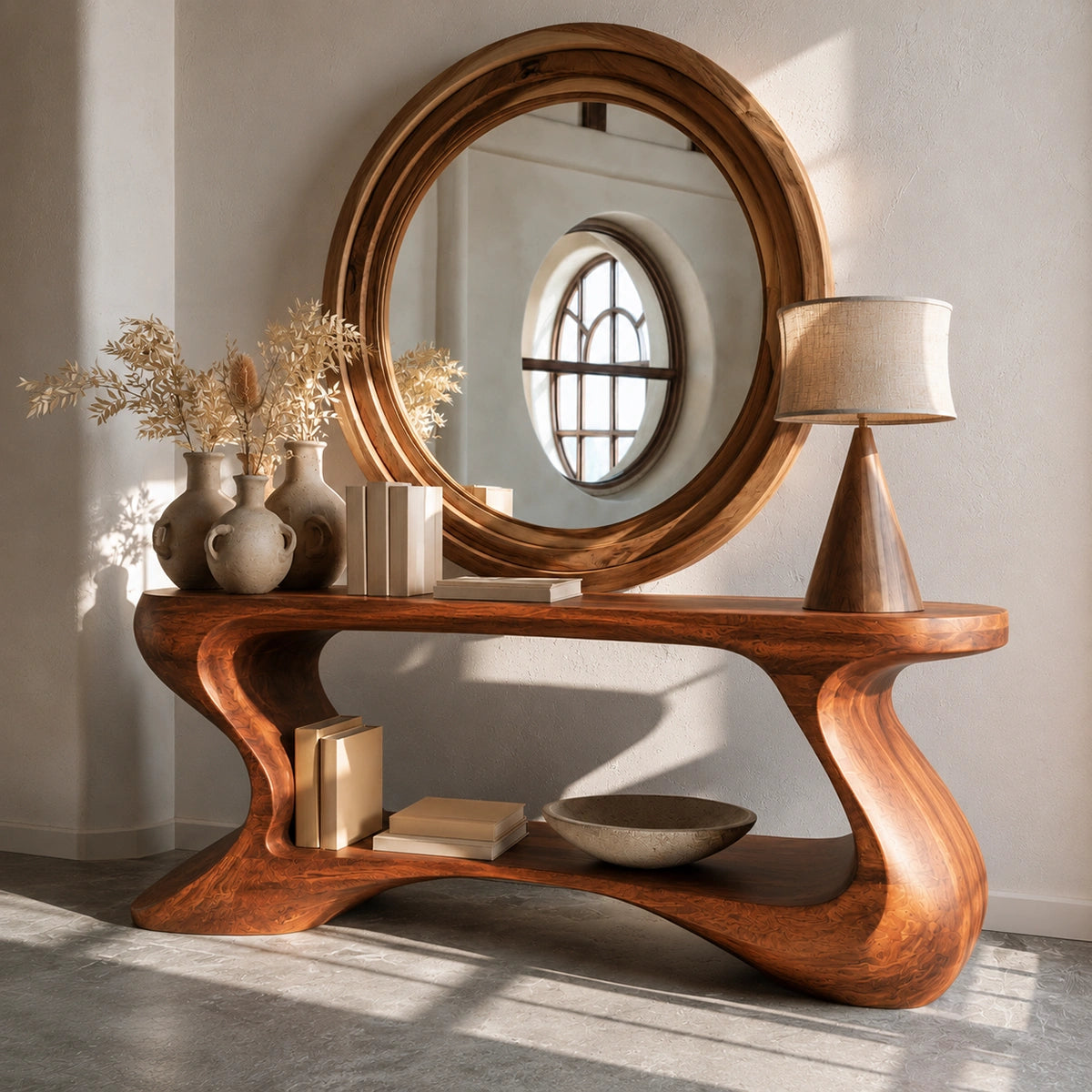 Sculptural Solid Wood Console Table with Open Shelf - Livewoodcraft - 4848 - 8