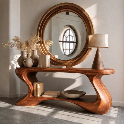 Sculptural Solid Wood Console Table with Open Shelf - Livewoodcraft - 4848 - 8