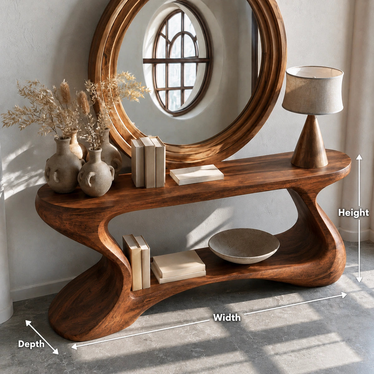 Sculptural Solid Wood Console Table with Open Shelf - Livewoodcraft - 4848 - 9