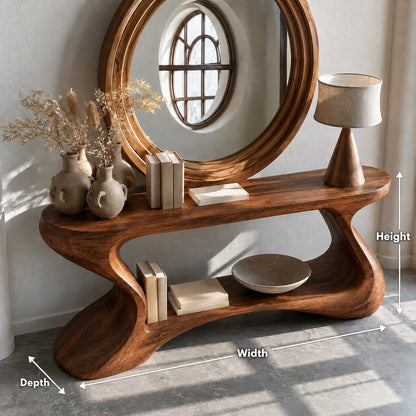 Sculptural Solid Wood Console Table with Open Shelf - Livewoodcraft - 4848 - 9