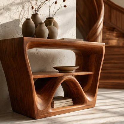 Sculptural Solid Wood Console Table with Open Shelf - Livewoodcraft - 5