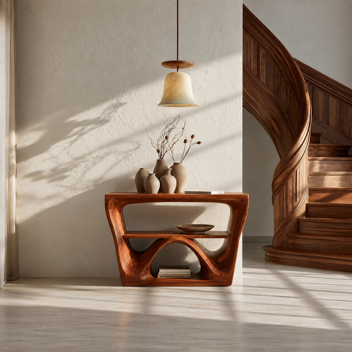 Sculptural Solid Wood Console Table with Open Shelf - Livewoodcraft - 8