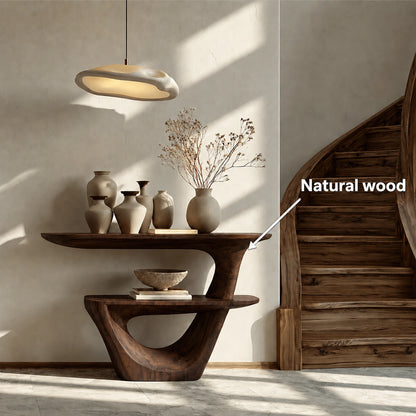 Sculptural Solid Wood Console Table with Open Shelf - Livewoodcraft - 9280 - 10