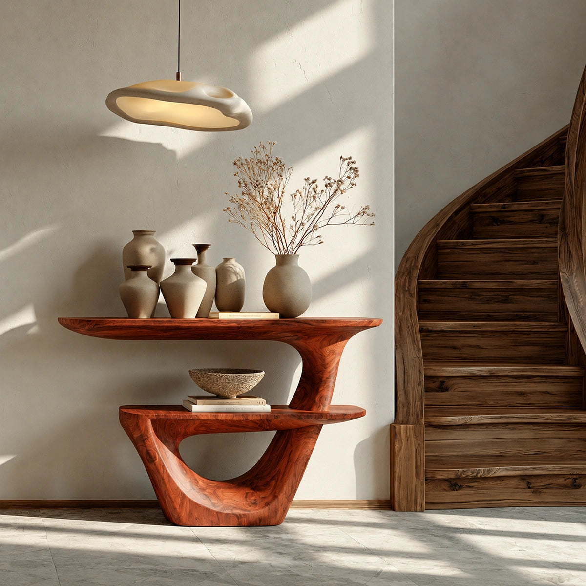 Sculptural Solid Wood Console Table with Open Shelf - Livewoodcraft - 9280 - 2