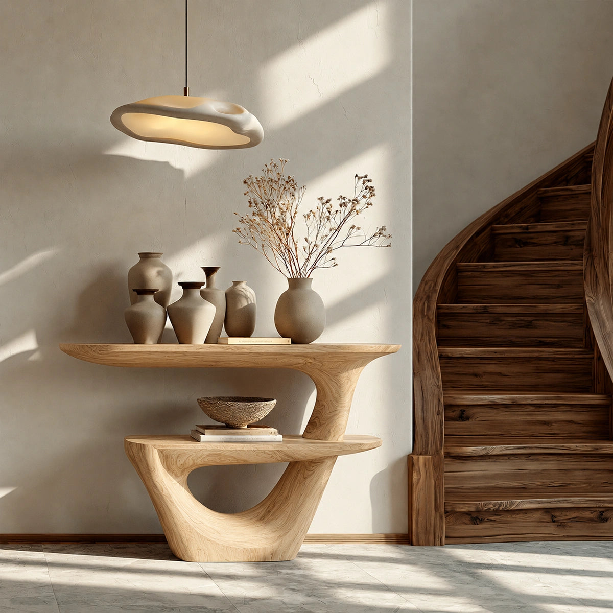 Sculptural Solid Wood Console Table with Open Shelf - Livewoodcraft - 9280 - 3