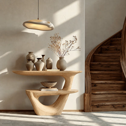 Sculptural Solid Wood Console Table with Open Shelf - Livewoodcraft - 9280 - 3