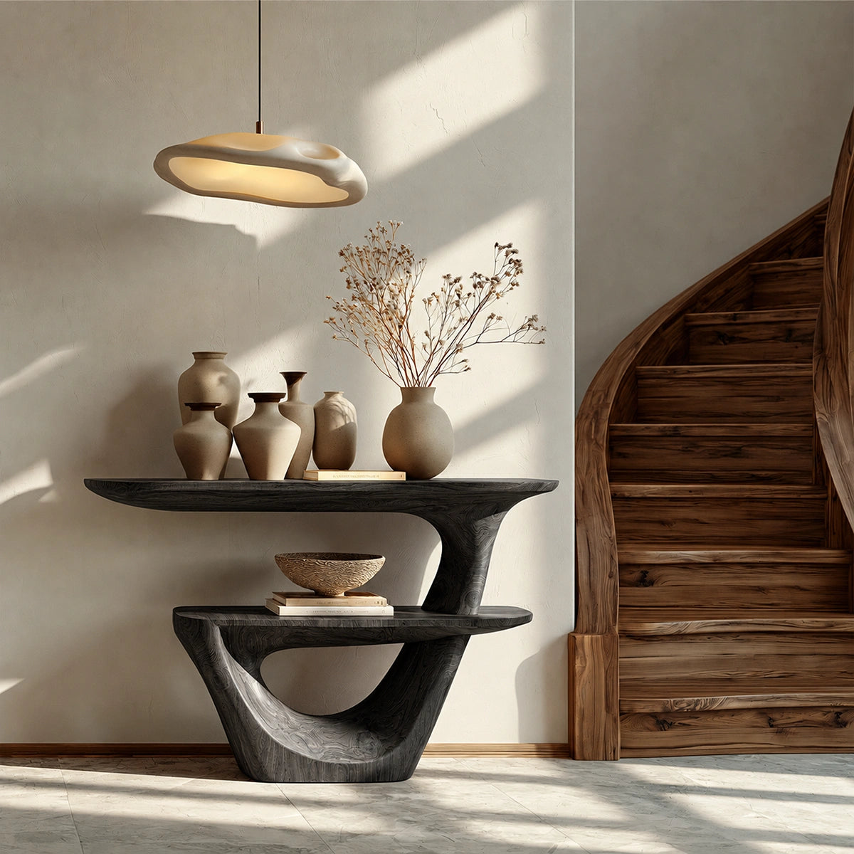Sculptural Solid Wood Console Table with Open Shelf - Livewoodcraft - 9280 - 4