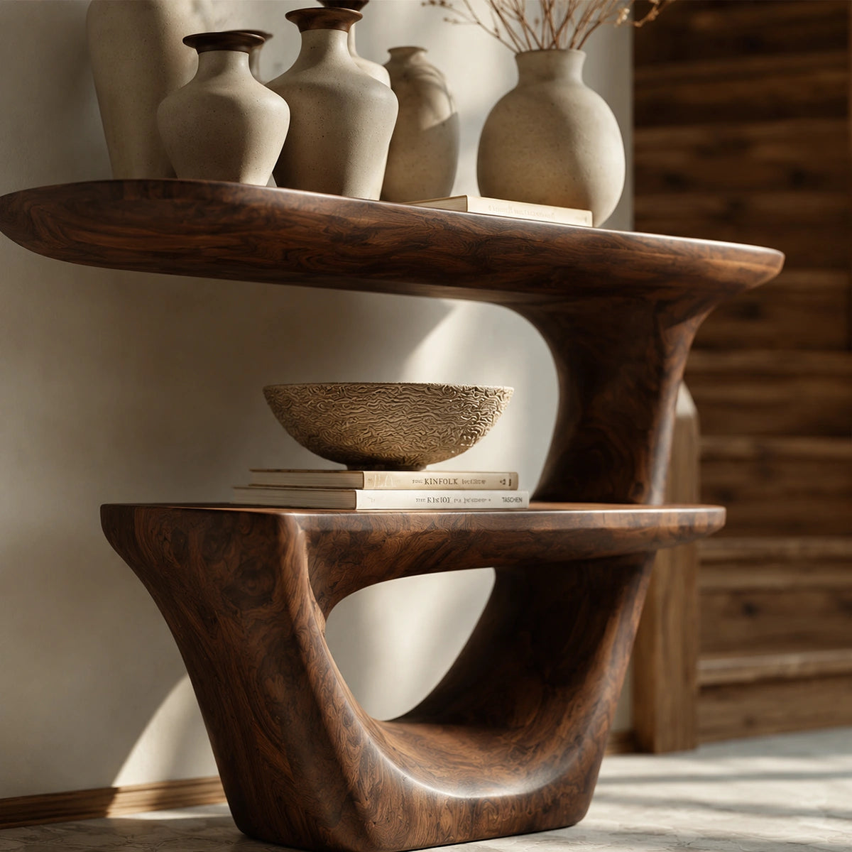 Sculptural Solid Wood Console Table with Open Shelf - Livewoodcraft - 9280 - 5