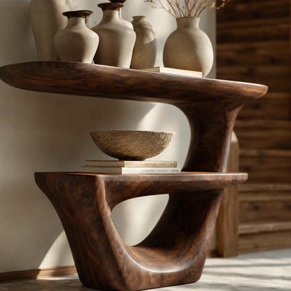 Sculptural Solid Wood Console Table with Open Shelf - Livewoodcraft - 9280 - 5