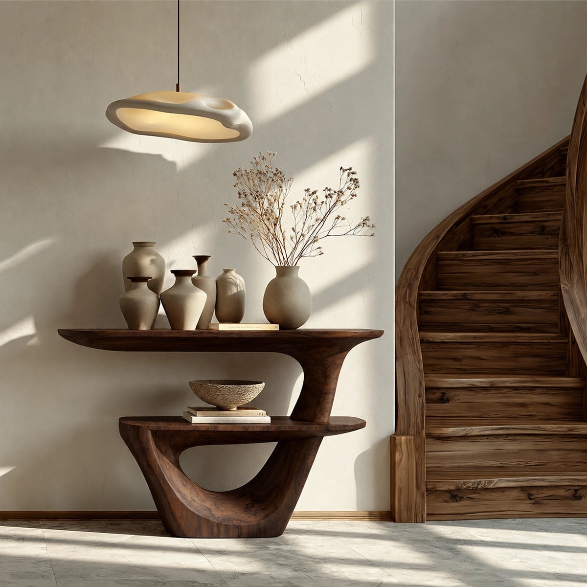 Sculptural Solid Wood Console Table with Open Shelf - Livewoodcraft - 9280 - 6