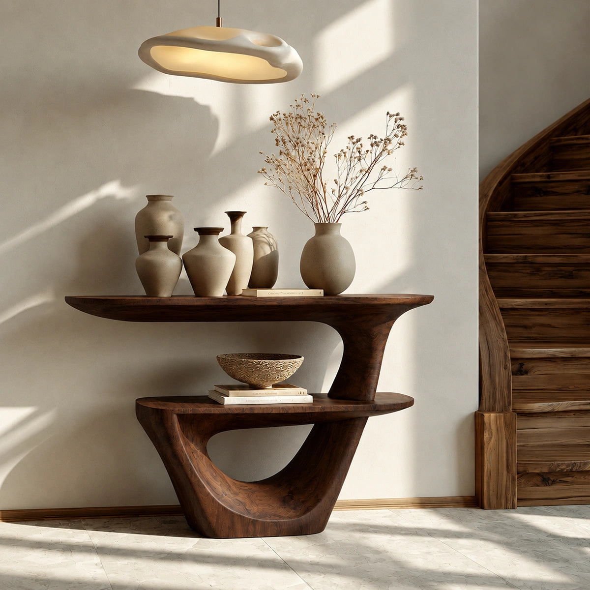 Sculptural Solid Wood Console Table with Open Shelf - Livewoodcraft - 9280 - 7