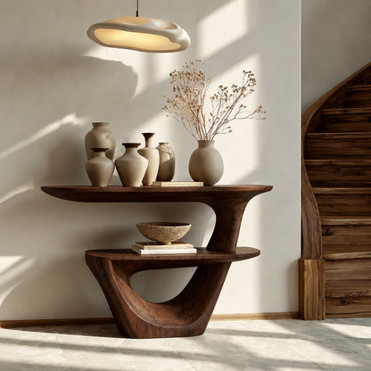 Sculptural Solid Wood Console Table with Open Shelf - Livewoodcraft - 9280 - 7