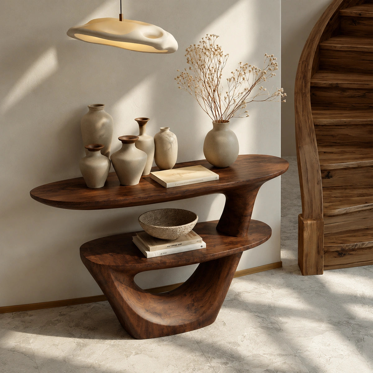 Sculptural Solid Wood Console Table with Open Shelf - Livewoodcraft - 9280 - 8