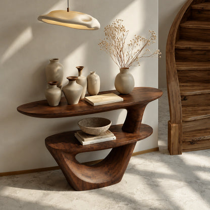 Sculptural Solid Wood Console Table with Open Shelf - Livewoodcraft - 9280 - 8