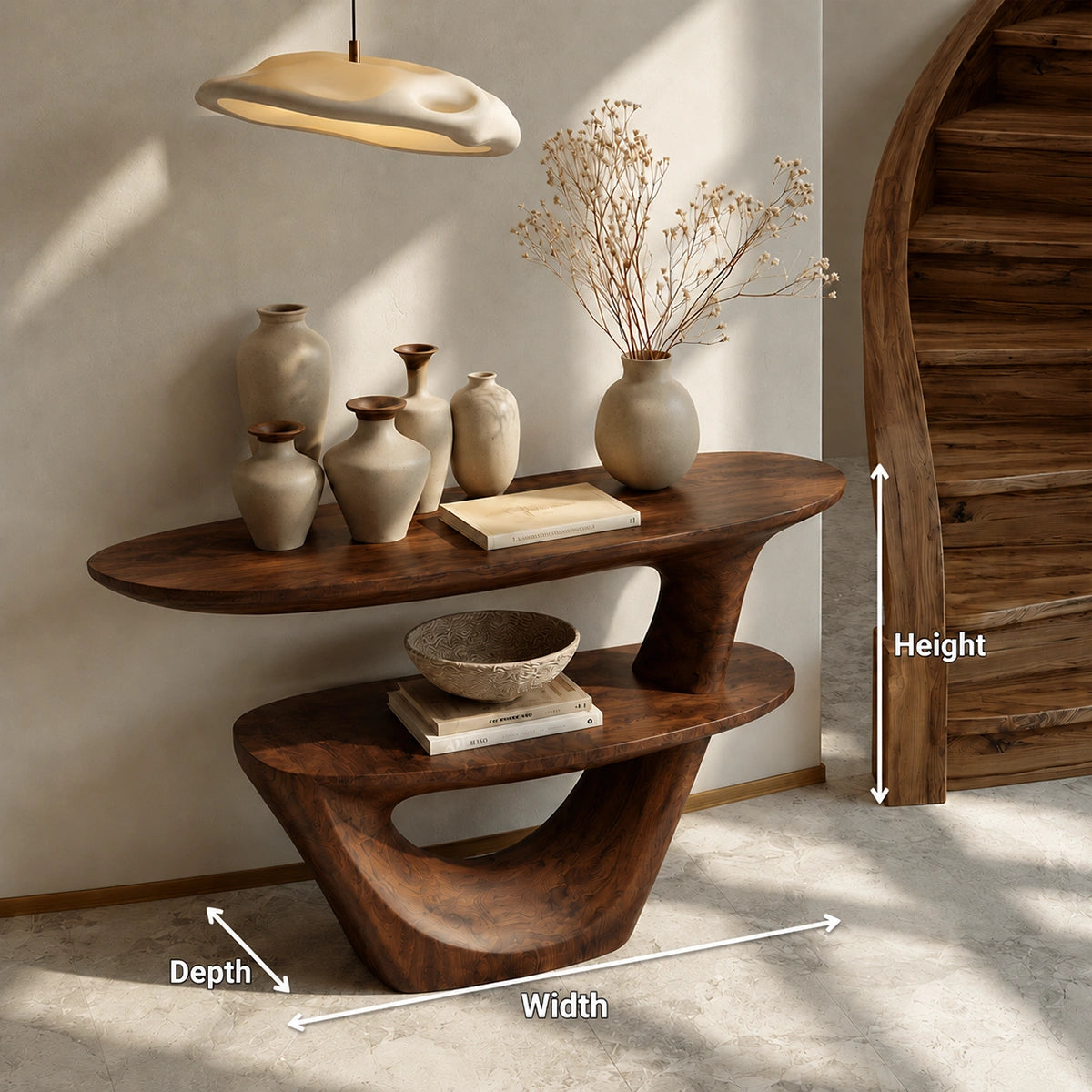 Sculptural Solid Wood Console Table with Open Shelf - Livewoodcraft - 9280 - 9