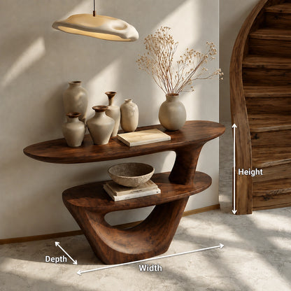 Sculptural Solid Wood Console Table with Open Shelf - Livewoodcraft - 9280 - 9