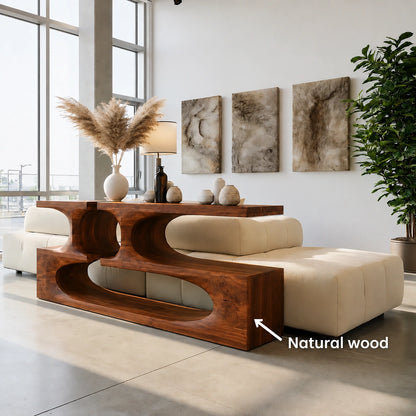 Sculptural Solid Wood Console Table with Open Shelves - Livewoodcraft - 10