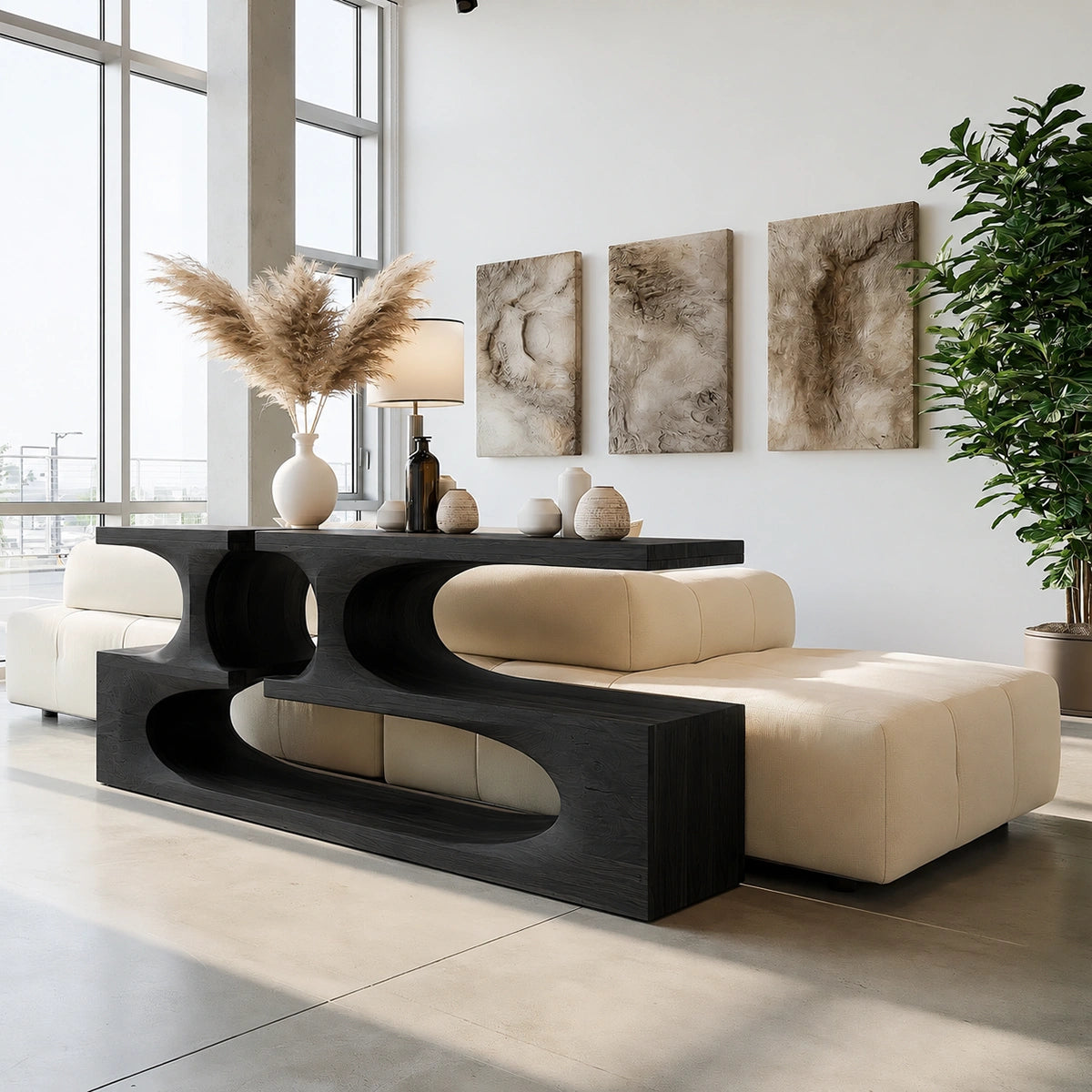 Sculptural Solid Wood Console Table with Open Shelves - Livewoodcraft - 4