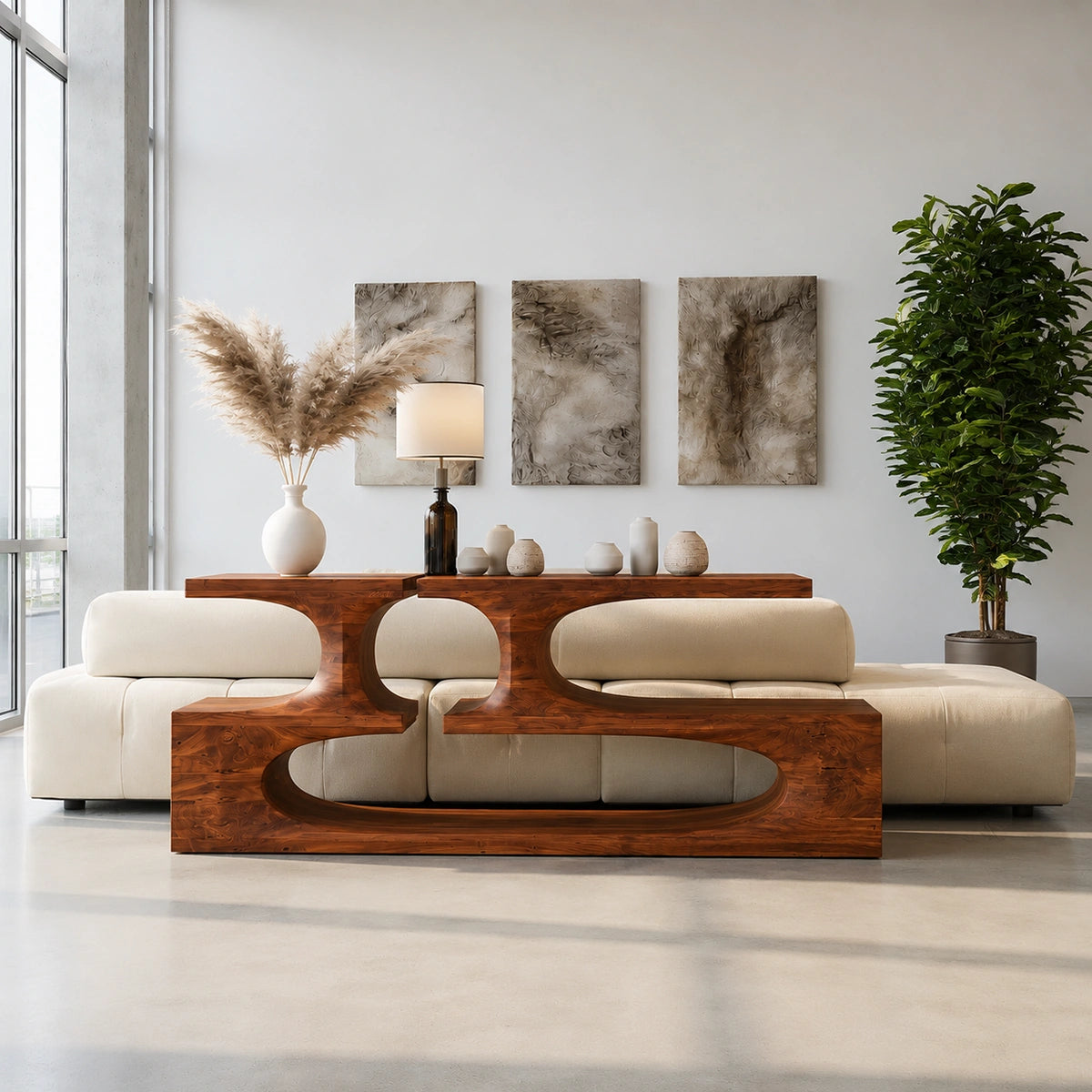 Sculptural Solid Wood Console Table with Open Shelves - Livewoodcraft - 6