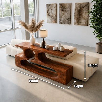 Sculptural Solid Wood Console Table with Open Shelves - Livewoodcraft - 9