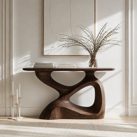 Sculptural Solid Wood Console Table with Organic Open Base - Echotimber
