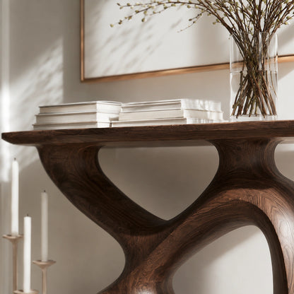 Sculptural Solid Wood Console Table with Organic Open Base - Livewoodcraft - 2