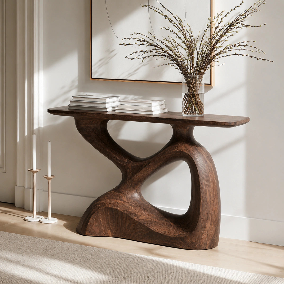 Sculptural Solid Wood Console Table with Organic Open Base - Livewoodcraft - 3