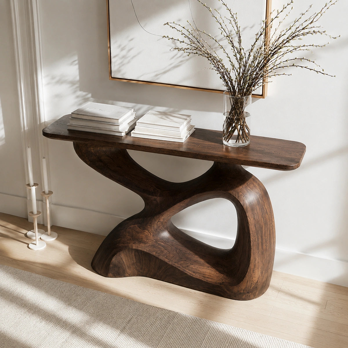 Sculptural Solid Wood Console Table with Organic Open Base - Livewoodcraft - 4